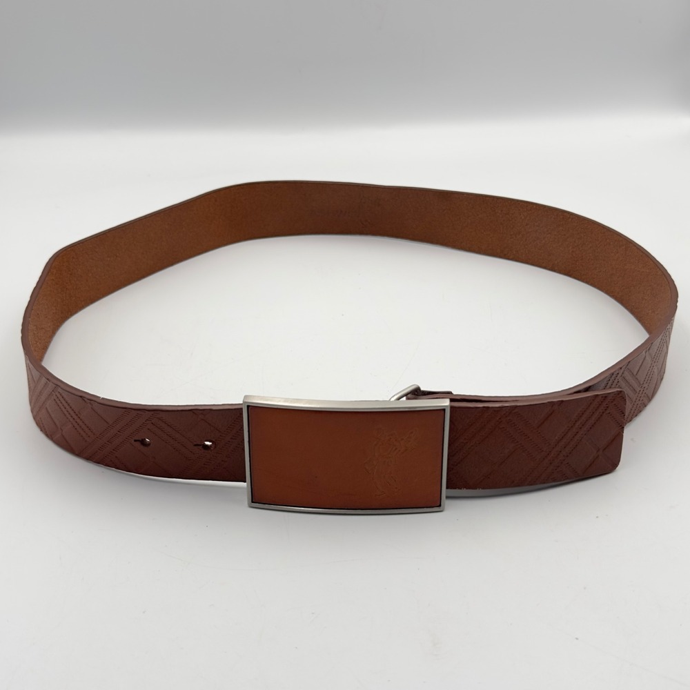 Ashworth Mens Brown Full Grain‎ Leather Golf Belt Embossed Plaque Buckle Size 32